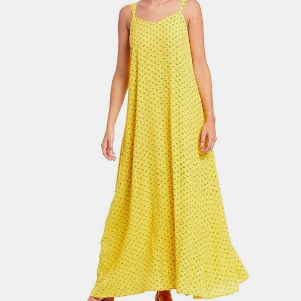 A Loves A Yellow Flowered Summer Maxi Dress, Tie Bow, Small